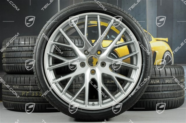 21-inch Panamera SportDesign summer wheel set, rims 9,5J x 21 ET71 + 11,5J x 21 ET69 + NEW Pirelli summer tires 275/35 ZR21 + 315/30 ZR21, with TPM