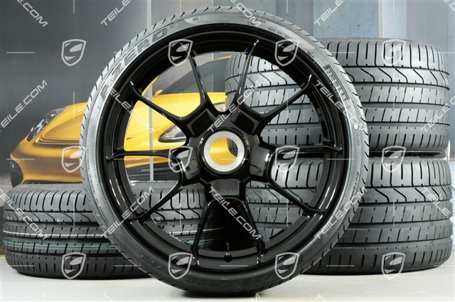 20" summer wheels set 911 Turbo S Exclusive Design, rims 11,5J x 20 ET56 + 9J x 20 ET51 + NEW summer tyres 305/30 ZR20 + 245/35 ZR20, Black high-gloss
