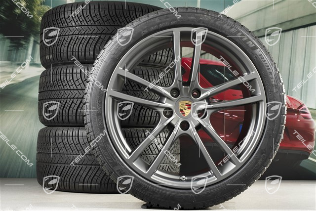 21-inch Cayenne COUPÉ Turbo Design winter wheel set, rims 9,5J x 21 ET46 + 11,0J x 21 ET49 + NEW Michelin winter tyres275/40 R21 + 305/35 R21, with TPMS, platinum satin matt
