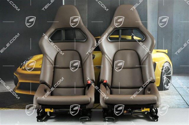 Bucket seats, collapsible, heating, leather, brown / Saddle Tan, set L+R