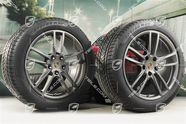 20-inch Cayenne COUPE Sport winter wheel set, rims 9J x 20 ET50 + 10,5J x 20 ET55 + Pirelli winter tyres 275/45 R20 + 305/40 R20, with TPMS, Platinum satin matt
