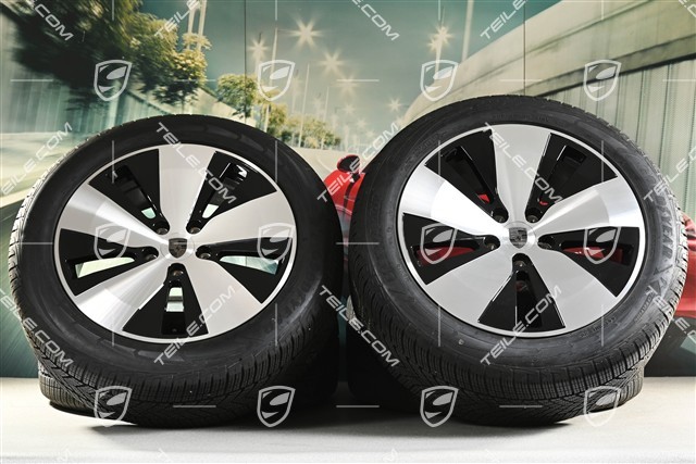 20-inch Macan winter wheel set, rims 7,5J x 20 ET32 + 10J x 20 ET49 + Goodyear winter tyres 235/55 R20 + 285/45 R20, black high gloss, millage about 30km