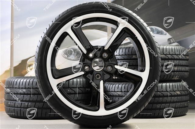 20-inch SportTechno summer wheel set, rims 8,5J x 20 ET57 + 10J x 20 ET50, NEW summer tires Pirelli 235/35 R20 + 265/35 R20, in black high gloss
