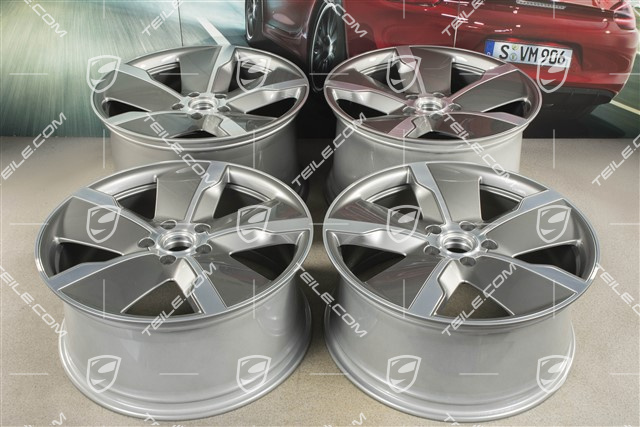 21" Wheel rim set Taycan Exclusive Design, 9,5J x 21 ET60 + 11,5J x 21 ET66, Platinum Silver