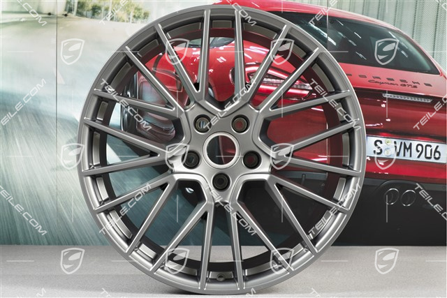 21" Komplet felg Cayenne RS Spyder, 11J x 21 ET49 + 9,5J x 21 ET46, do Cayenne Coupe, Platinum satynowy półmat