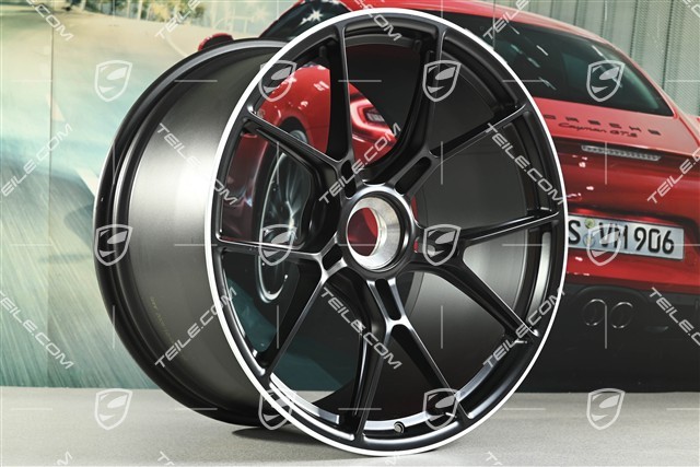 20+21 -inch GT3 wheel rim set, 9,5J x 20 ET46 + 12J x 21 ET45, black satin mat + white rim border