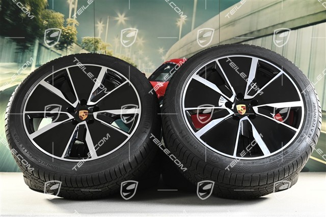 21" Macan Turbo Winterräder Satz, Felgen 8,5J x 21 ET27 + 10,5J x 21 ET47 + Continental Winterreifen 255/45 R21 + 285/40 R21, in Schwarz Hochglanz