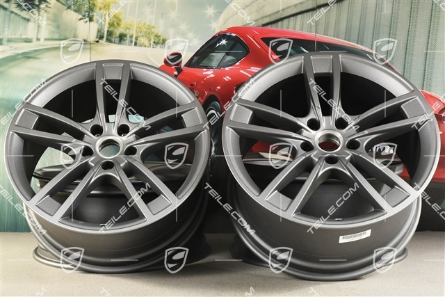 21-inch wheel rim set Cayenne Turbo Design, 11J x 21 ET58 + 9,5J x 21 ET46, Vesuvgrau