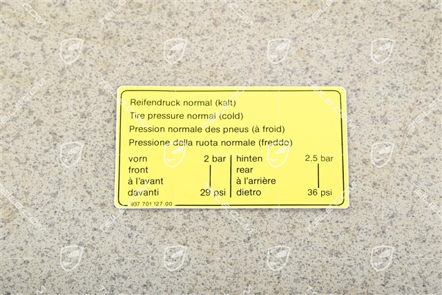 Identification / notice plate for tire pressure