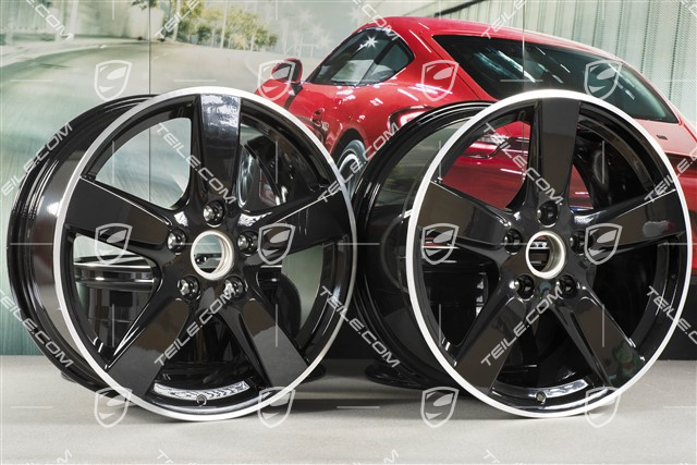 19-inch Cayman S wheel set, 8J x 19 x ET 57 + 9,5J x 19 x ET 45, wheel spokes in black