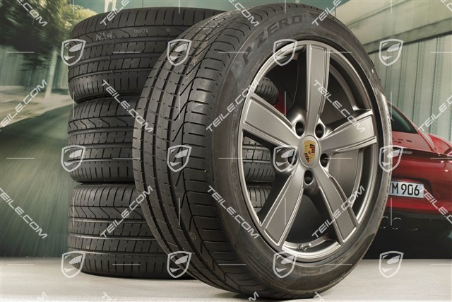 20-inch Cayenne COUPE Sport Classic summer wheel set, rims 9J x 20 ET50 + 10,5J x 20 ET55 + NEW Pirelli summer tyres 275/45 R20 + 305/40 R20, with TPMS, Platinum satin mat