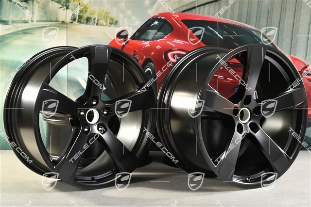 20-inch wheel rim set "Macan Sport", 9J x 20 ET26 + 10J x 20 ET19, in black satin mat
