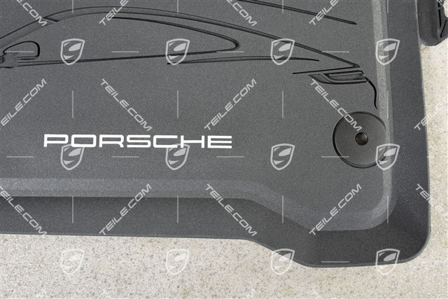 Gummi-Fußmatten Satz, zweiteilig, mit Porsche Silhouette und "Porsche" Schriftzug, schwarz