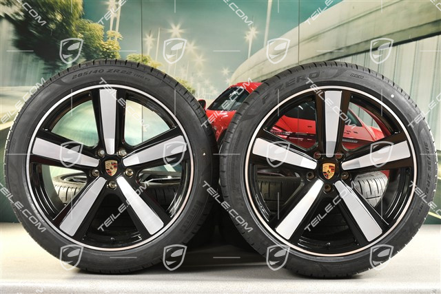 22-inch summer wheel set Cayenne Exclusive Design Sport, wheel rims 10J x 22 ET48 +11,5J x 22 ET61 + Pirelli summer tyres 285/40 R22 + 315/35 R22, black high gloss