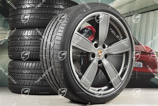 22-inch summer wheel set Sport Classic, rims 10J x 22 ET48 + 11,5J x 22 ET61 + NEW Pirelli summer tyres 285/35 ZR22 + 315/30 ZR22, Platinum satin-mat, with TPM