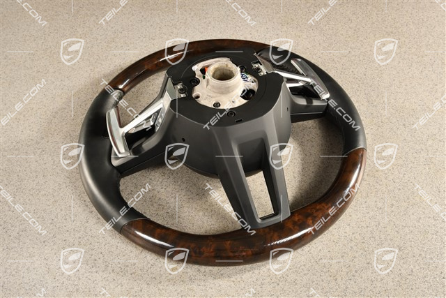 Multi-function steering wheel, PDK, Walnut Root, Leather black