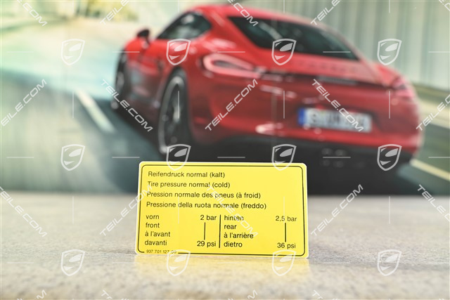 Identification / notice plate for tire pressure