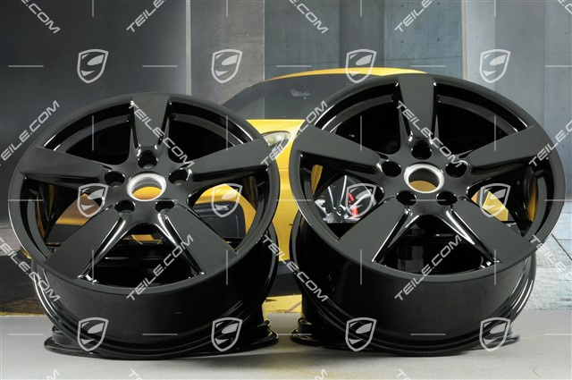 19-inch Cayman S wheel set, 8J x 19 x ET 57 + 9,5J x 19 x ET 45, black high gloss