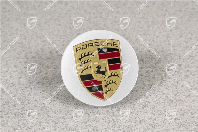 Hub cap, concave, coloured crest, Brilliant Silver