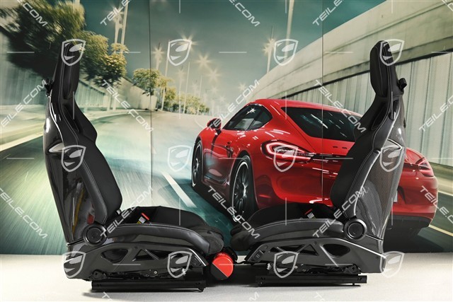 GT3 folding bucket seats, carbon fibre, fabric and leather, black/silver, set (left and right)