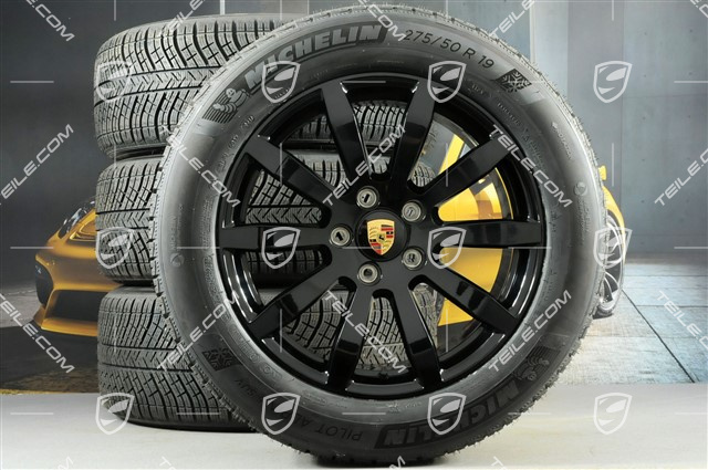 19" Cayenne S Winterräder Satz, Felgen 8,5J x 19 ET47 + 9,5J x 19 ET54 + NEUE Michelin Winterreifen 255/55 R19 + 275/50 R19, mit RDK-Sensoren, schwarz hochglanz