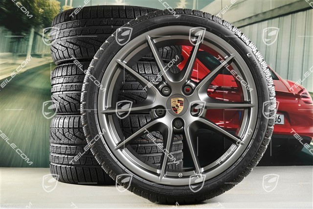 20-inch Carrera S III winter wheel set, 8,5J x 20 ET51 + 11J x 20 ET70, Pirelli winter tyres 245/35 ZR20 + 295/30 ZR20, Platinum, with TPMS