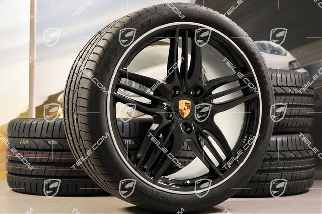 20-inch SportDesign summer wheel set, Exclusive - black high gloss, 8,5J x 20 ET51 + 11J x 20 ET70, NEW Pirelli summer tyres 245/35 R20 + 295/30 R20