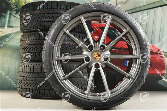 20/21-inch Carrera S winter wheel set, wheel rims 8,5J x 20 ET53 + 11J x 21 ET66 + Continental winter tyres 245/35 R20 + 295/30 R21, in Platinum satin-mat