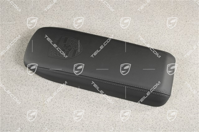 Deckel / Armlehne, geprägtes Porsche Wappen, Leder Schwarz