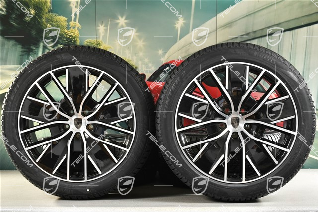 21" Macan Design Winterräder Satz, Felgen 8,5J x 21 ET27 + 10,5J x 21 ET47 + NEUE Pirelli Winterreifen 255/45 R21 + 285/40 R21, in Schwarz Hochglanz