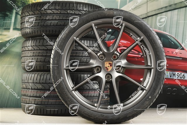 20-inch Carrera S (III) summer wheel set, 8,5J x 20 ET51 + 11J x 20 ET70, Pirelli summer tyres 245/35 ZR20 + 295/30 ZR20, Platinium satin matt