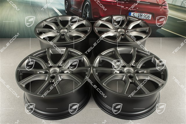 21-inch wheel rim set Cayenne Exclusive Design, 11J x 21 ET49 + 9,5J x 21 ET46, for Cayenne Coupé, Platinum satin matt