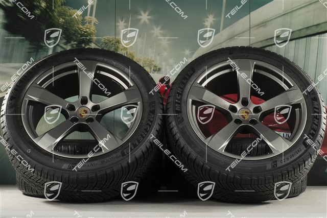 20-inch "Macan Sport" winter wheels set, rims 9J x 20 ET26 + 10J x 20 ET19, Michelin winter tyres 265/45 R 20 + 295/40 R 20, platinum satin matt, with TPMS