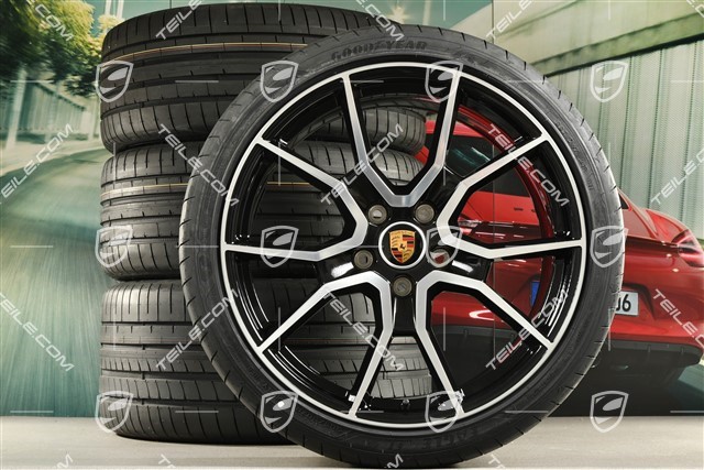 21" RS Spyder design summer wheels set, rims 9.5J x 21 ET60 + 11.5J x 21 ET66 + Goodyear summer tyres 265/35 R21 + 305/30 R21, black high gloss