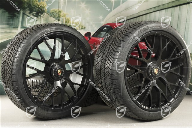 20" Turbo S central locking winter wheel set for Turbo S / GTS, wheels 8,5J x 20 ET51 + 11J x 20 ET59 + NEW Michelin Pilot Alpin PA4 N1 winter wheels 245/35 R20+295/30 R20, TPMS, black satin mat