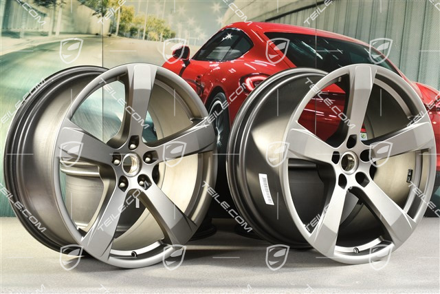 20-inch wheel rim set "Macan Sport", 9J x 20 ET26 + 10J x 20 ET19, platinum satin matt