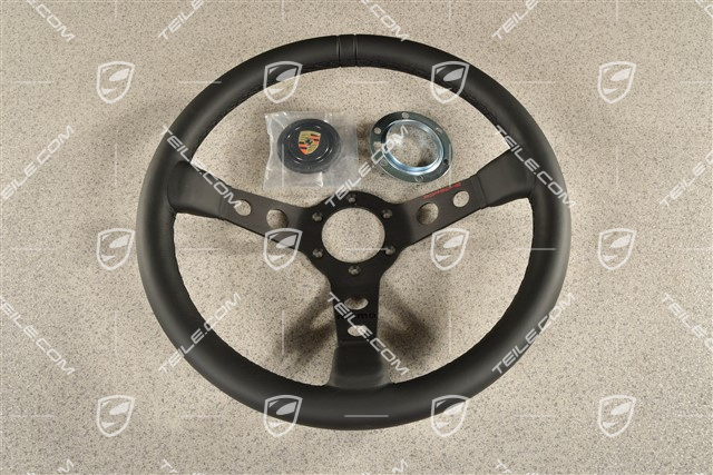 Sportlenkrad, 3-Speichen, Schwarz Leder mit 12-Uhr-Markierung, ohne Airbag Nur für Rennbetrieb. Ohne Straßenzulassung