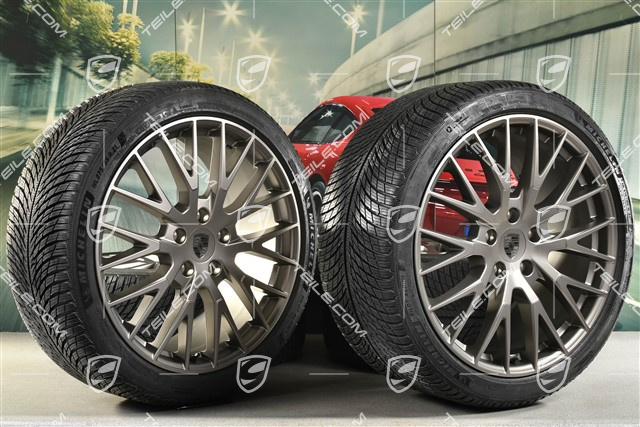 21" Panamera Exclusive Design Koła zimowe, komplet, felgi 9,5J x 21 ET71 + 10,5J x 21 ET71 + NOWE opony zimowe Michelin Pilot Alpin 5 275/35 R21 + 315/30 R21, Turbonit