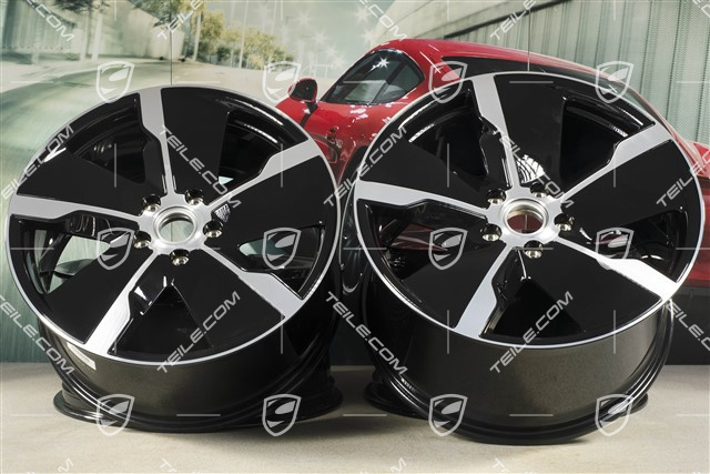 21" Wheel rim set Taycan Exclusive Design, 9,5J x 21 ET60 + 11,5J x 21 ET66, black high gloss