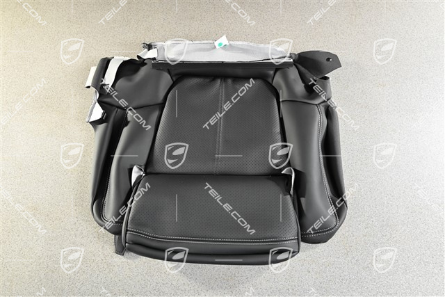 Sitzkissenbezug, Leder, Schwarz mit Kreide Ziernähte, R