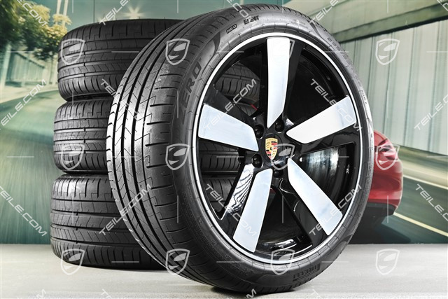 22-inch "Macan Sport" summer wheels set, rims 9J x 22 ET29 + 11J x 22 ET47, Goodyear summer tyres 255/40 R 22 + 295/35 R 22, black high gloss