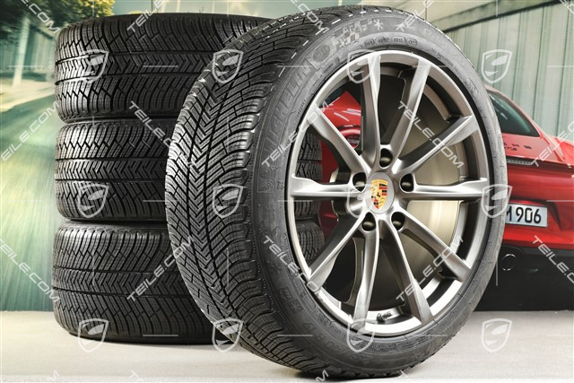 19" Boxster S Winterräder Satz, Felgen 8J x 19 ET57 + 10J x 19 ET45 + NEUE Michelin Pilot Alpin 4 Winterreifen 235/40 R19 + 265/40 R19, Platinum-Seidenmatt