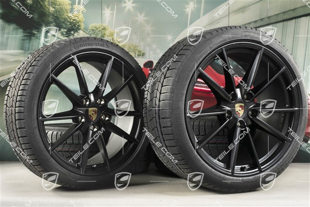 20/21-inch Carrera S winter wheel set, wheel rims 8,5J x 20 ET53 + 11J x 21 ET66 + NEW Continental winter tyres 245/35 R20 + 295/30 R21,  in black satin-mat
