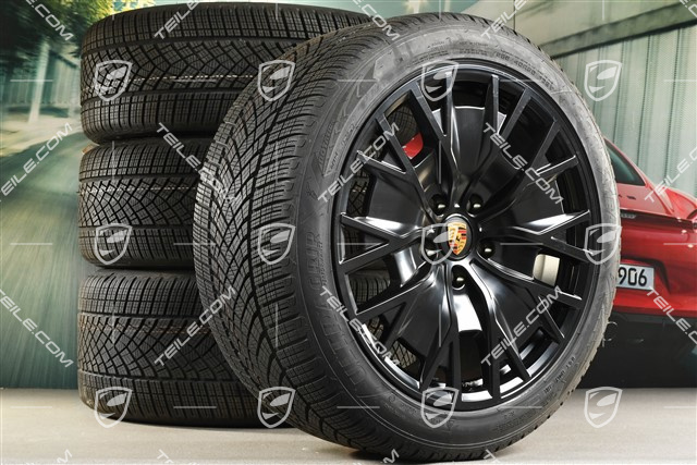 20" Turbo S Aero Design Winterräder Satz, Felgen 9J x 20 ET54 + 11J x 20 ET60 + NEUE Goodyear Winterreifen 245/45 R20 + 285/40 R20, schwarz seidenmatt