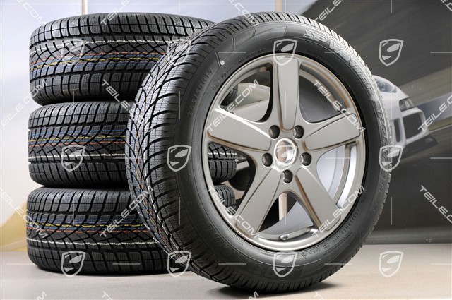 19" Winterräder Satz Cayenne Sport Classic, Felgen 8,5J x 19 ET59 + NEUE Dunlop Winterreifen 265/50 R19, in Platinum (seidenglanz) mit RDK-Sensoren