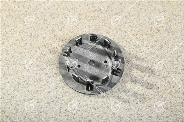 Hub cap, convex, crest black-white, black satin mat