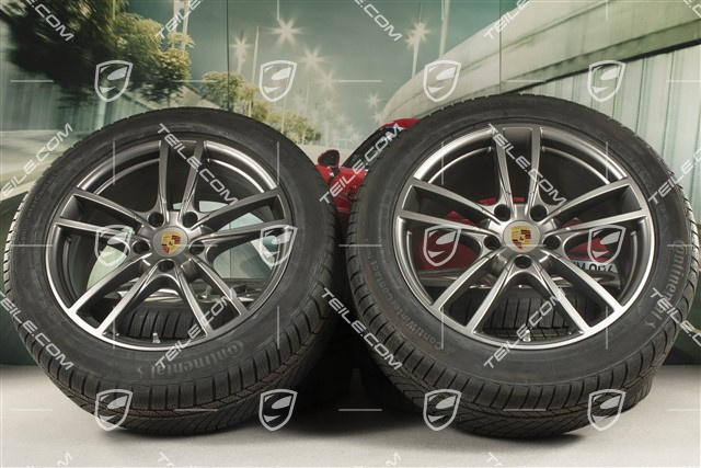 20-inch Cayenne COUPE Sport winter wheel set, rims 9J x 20 ET50 + 10,5J x 20 ET55 + NEW Continental winter tyres 275/45 R20 + 305/40 R20, with TPMS, Platinum satin matt