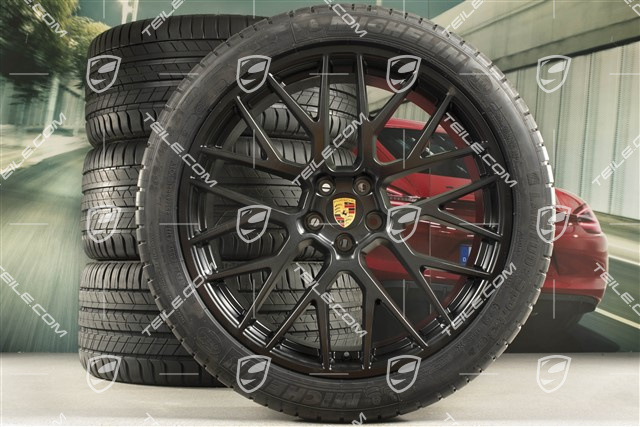 21" RS Spyder Design Sommerräder, Felgen 9,5J x 21 ET27 + 10J x 21 ET19 + Michelin Sommerreifen 265/40 R21 + 295/35 R21, Schwarz seidenmatt, mit RDK-Sensoren