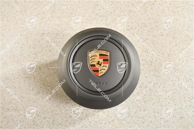 Airbag unit, steering wheel, Black ring / band, leather, black