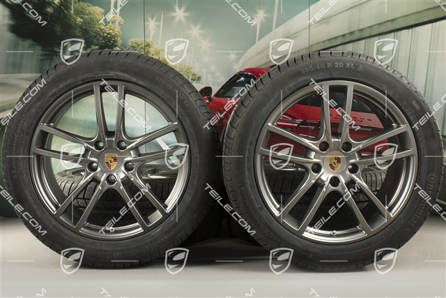 20-inch Cayenne COUPE Sport winter wheel set, rims 9J x 20 ET50 + 10,5J x 20 ET55 + Continental winter tyres 275/45 R20 + 305/40 R20, with TPMS, Platinum satin matt